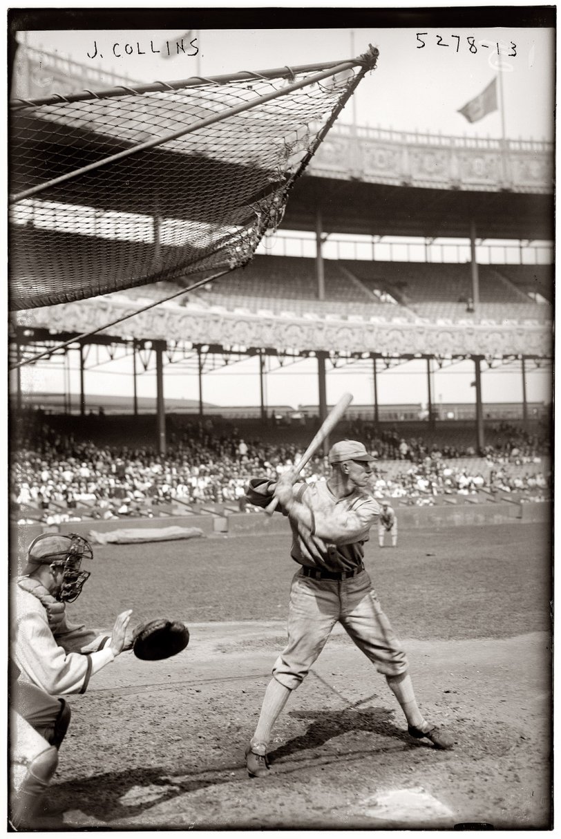 John "Shano" Collins, first baseman for the Chicago White Sox, at bat in 1920. View full size. George Grantham Bain Collection.