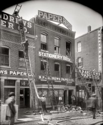 May 24, 1912. "R.P. Andrews fire, 628 D Street N.W." Washington Post headline: "Mysterious Fire in R.P. Andrews Warehouse Does $75,000 Damage." The item goes on to say that the cause was thought to have been "wires connected with the electric elevator." National Photo Company glass negative. View full size.
