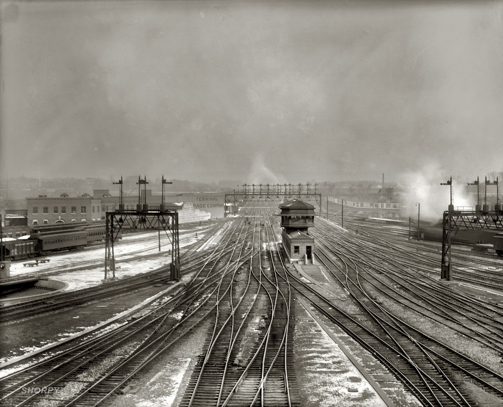 Workers on the tracks at Union Station in Washington on a winter day circa 1920. View full size. National Photo Company Collection glass negative.
