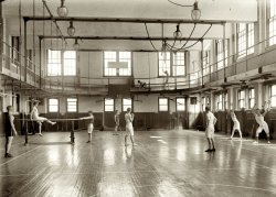 The YMCA gymnasium in Washington, D.C., circa 1920. Note the upper-level track. View full size. National Photo Company Collection glass negative.