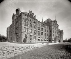 Circa 1915. "Catholic University, Washington. Main building." Which has a certain Gothic majesty in monochrome. National Photo glass negative. View full size.
