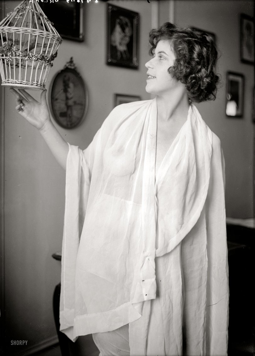One of three circa 1921 glass negatives in the Bain archive labeled "Orloff." Who can identify this diaphanously draped mystery girl? The photo would have been taken in or around New York. George Grantham Bain Collection. View full size.
