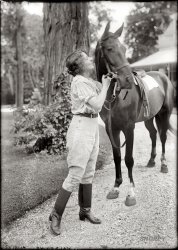 "Valentine and horse." The actress Grace Valentine and an equine co-star circa 1920. View full size. 5x7 glass negative, George Grantham Bain Collection.