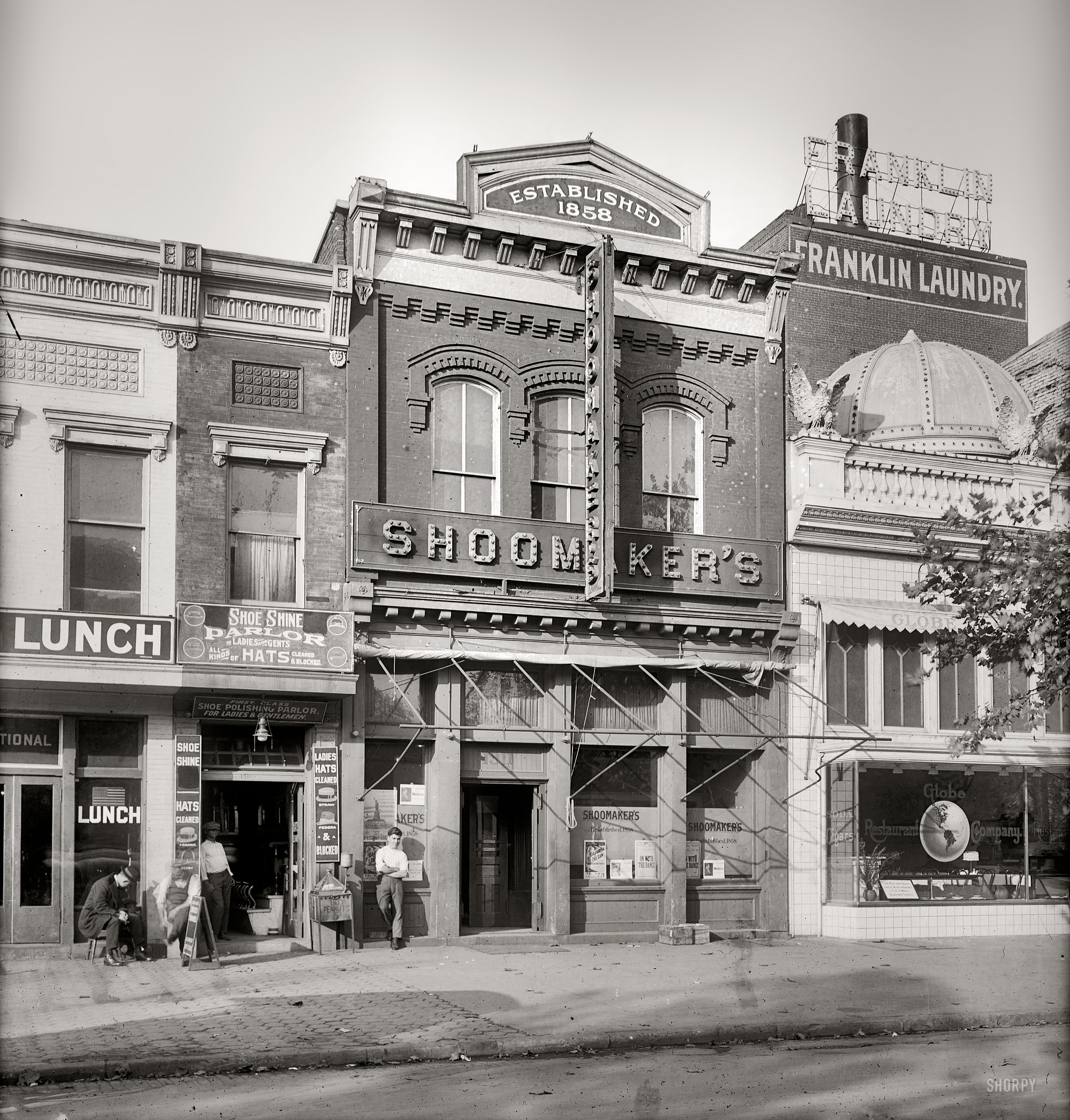 Washington circa 1917. Shoomaker's saloon at 1311 E Street N.W. after having moved from 1331 E Street in late 1914.  National Photo Company glass negative. View full size. Thanks to Quondam Washington for the inspiration.