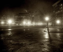  "Pennsylvania Avenue at night." A wintry Washington, D.C., scene circa 1926. View full size. National Photo Company Collection glass negative.
Creme de la CreamVelvet Kind was involved in a trademark dispute between Chapin-Sacks Manufacturing and Hendler Creamery. Chapin-Sacks is likely the owner of this electric sign. They had the Washington market. Hendler was out of Baltimore, and took up the "Velvet" name and much of the product identification, but in Maryland. Once Chapin-Sacks expanded out from D.C., the lawsuits flew.
Wallpaper NoirThis is another of the "Shorp" shots that I am putting in my wallpaper rotation. I would be curious about how many people around the world have distinctive wallpapers due to your hard work Dave?  I thank you once again.
The Willard&#039;s fraternal twin The tall building on the north side of Pennsylvania is the Hotel Raleigh, which along with the Willard Hotel (behind the camera) was designed by Henry J. Hardenbergh. Built in 1911 and demolished in 1964,  it must have been caught up in the JFK-initiated renewal of the Avenue. It's one more reason why I wish the historic preservation movement had arrived a decade or so earlier. 
(The Gallery, D.C., Natl Photo)
