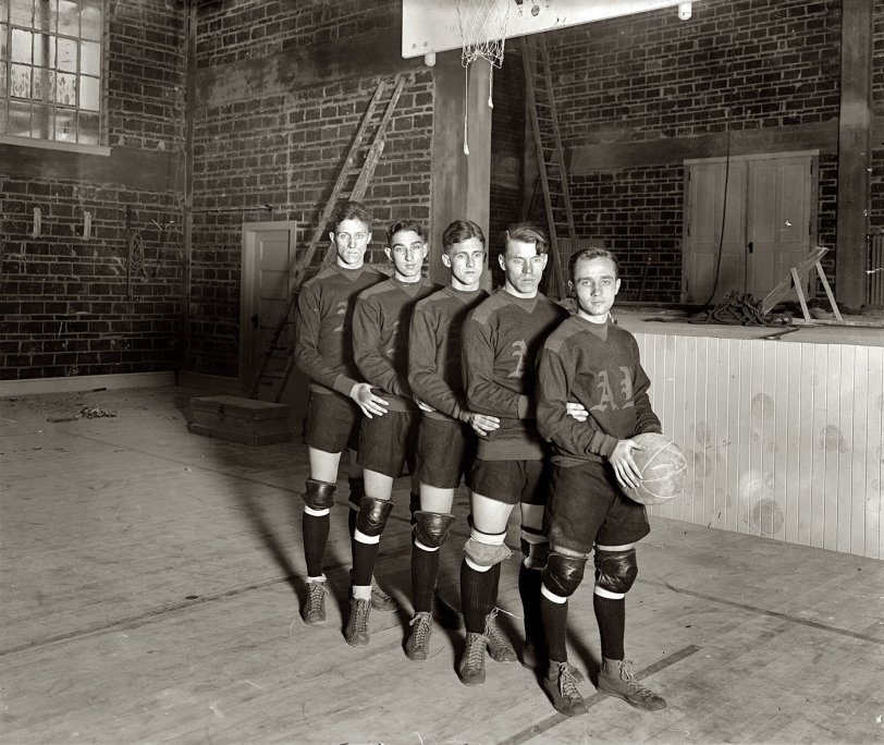 "American University Basket Ball Team, 1926." View full size. National Photo Company. Scanned from a ginormous, windowpane-size 8x10 glass plate negative.
