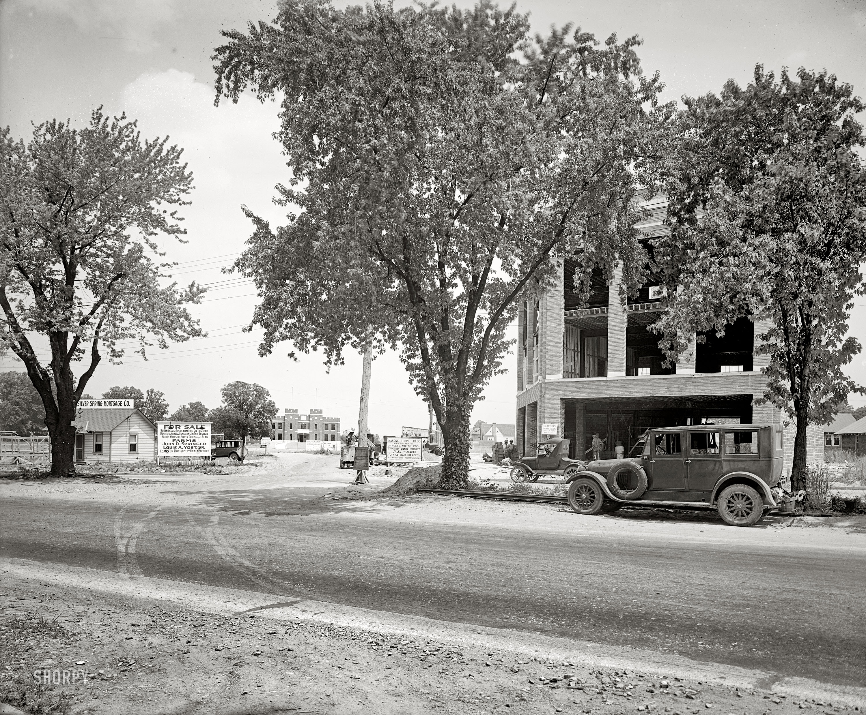Silver Spring, Maryland, circa 1927. The second of three National Photo glass negatives marked "Jordan & Co." Among the new construction shown here is a National Guard armory. National Photo Company Collection. View full size.