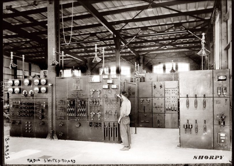 November 10, 1921. "Radio switchboard" somewhere in the vicinity of New York City. View full size. 5x7 glass negative, George Grantham Bain Collection.