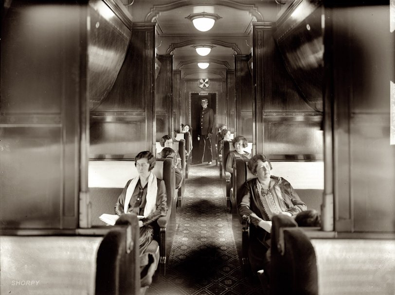 Washington, D.C., vicinity circa 1928. "Southern Railway. Ladies' car," reserved for women and their escorts. National Photo glass negative. View full size.
