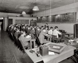 Washington, D.C., circa 1921. "Loomis Radio School." Mary Texanna Loomis, founder and owner of the school, instructing a class. View full size.