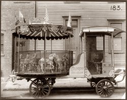 "Children's Delight" carousel wagon with piano or calliope, circa 1910. George B. Marx Wagon Co., Brooklyn. View full size.