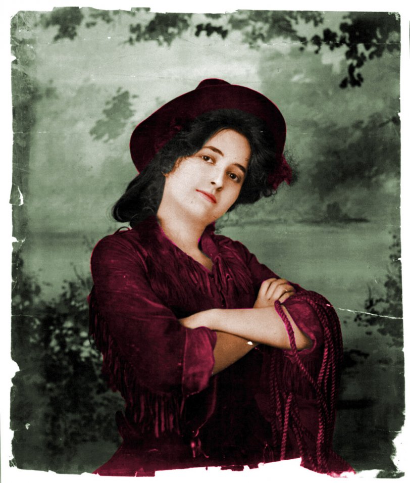 This is a colorized version of Cowgirl Model: c. 1902. View full size.
