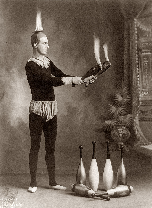 The juggler J.T. Doyle circa 1902. View full size. Photograph by J.E. Pasonault, Cando, N.D. (Cando: "The Official Duck Capital of North Dakota.")