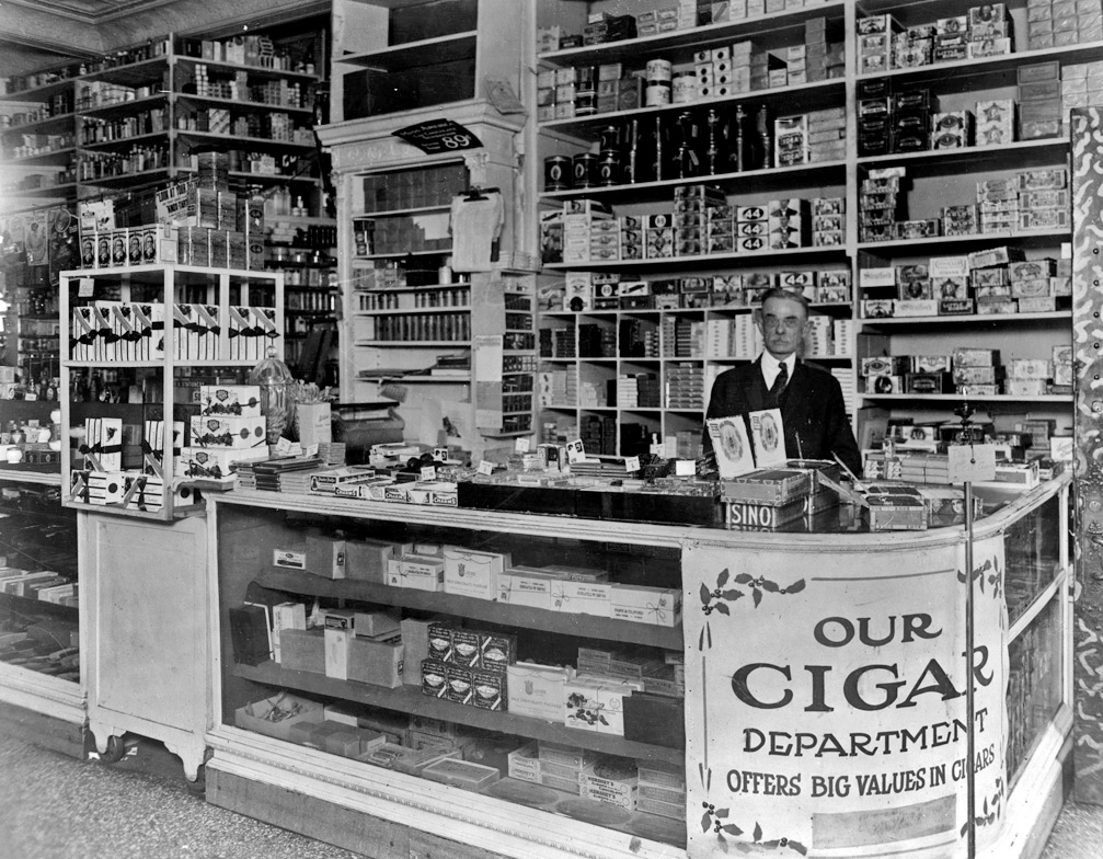 The cigar and candy counter at People's Drug Store, 7th and M Streets, Washington, D.C. Photo taken after 1909 by National Photo Company. View full size.