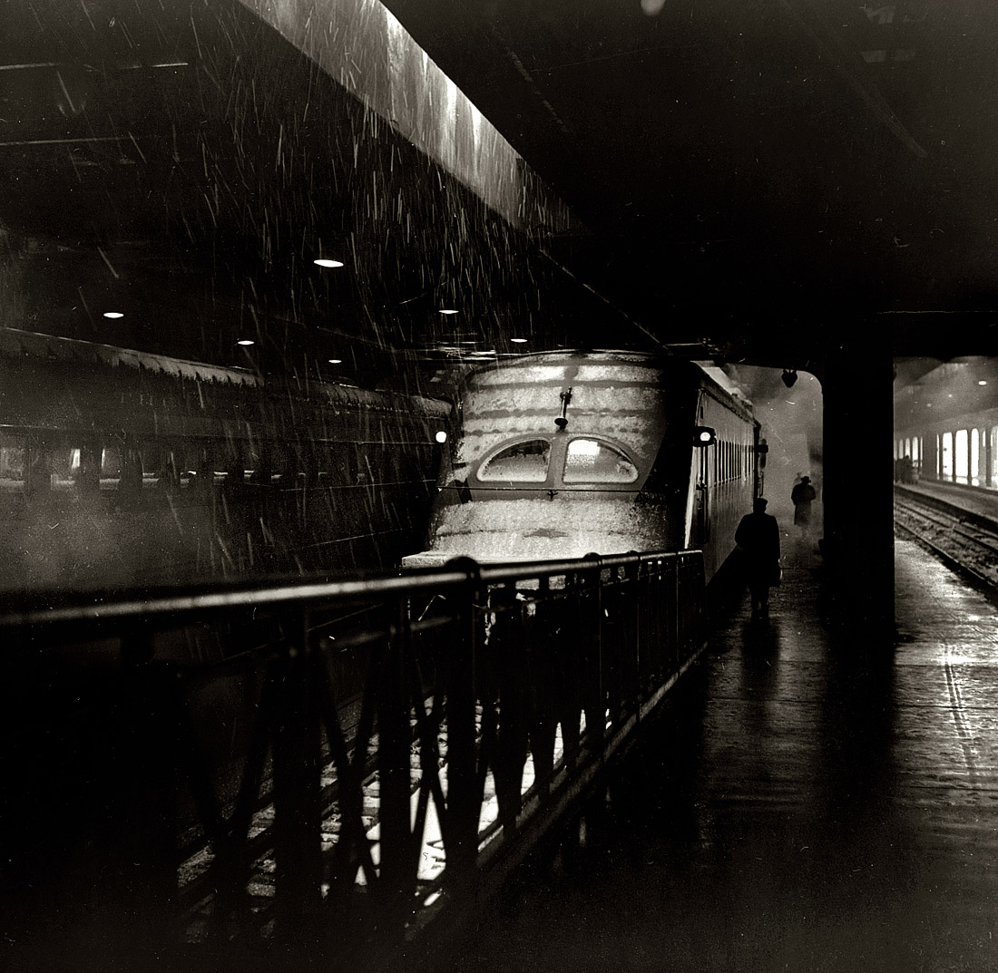 Chicago, January 1943. "Chicago, Milwaukee, Saint Paul and Pacific 'Hiawatha' about to leave from Union Station." View full size. Photograph by Jack Delano.