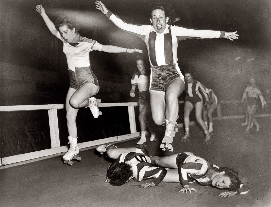 Women's league roller derby skaters in New York. March 10, 1950. View full size. Photo by Al Aumuller, New York World-Telegram.