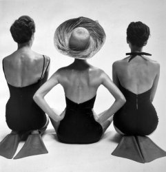 Models in swimsuits by fashion photographer Toni Frissell, 1950. View full size.