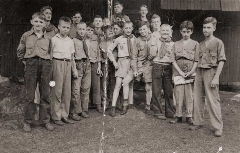 My dad, far left, at scout camp in Salem, Massachusetts in the summer of 1942.
