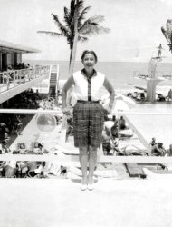 Actually, she lived in Miami Beach, happily, with my uncle. Here she is pictured poolside above a Miami hotel, although I'm unsure which one. I believe this photo is from the early-mid 1960s.
(ShorpyBlog, Member Gallery)