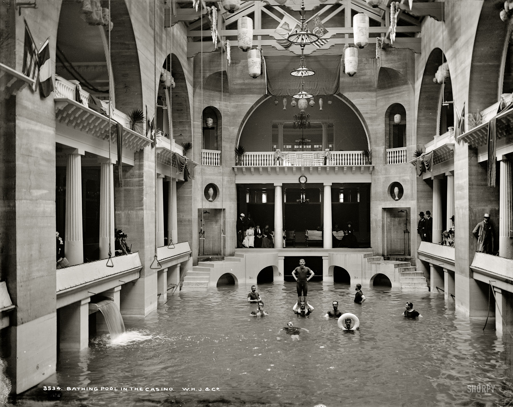 Circa 1889. "Bathing pool in the Casino. (Probably the Ponce de Leon Hotel, St. Augustine, Florida.)" UPDATE: This was actually the nearby Hotel Alcazar (thanks to Amphalon). Photograph by William Henry Jackson. View full size.