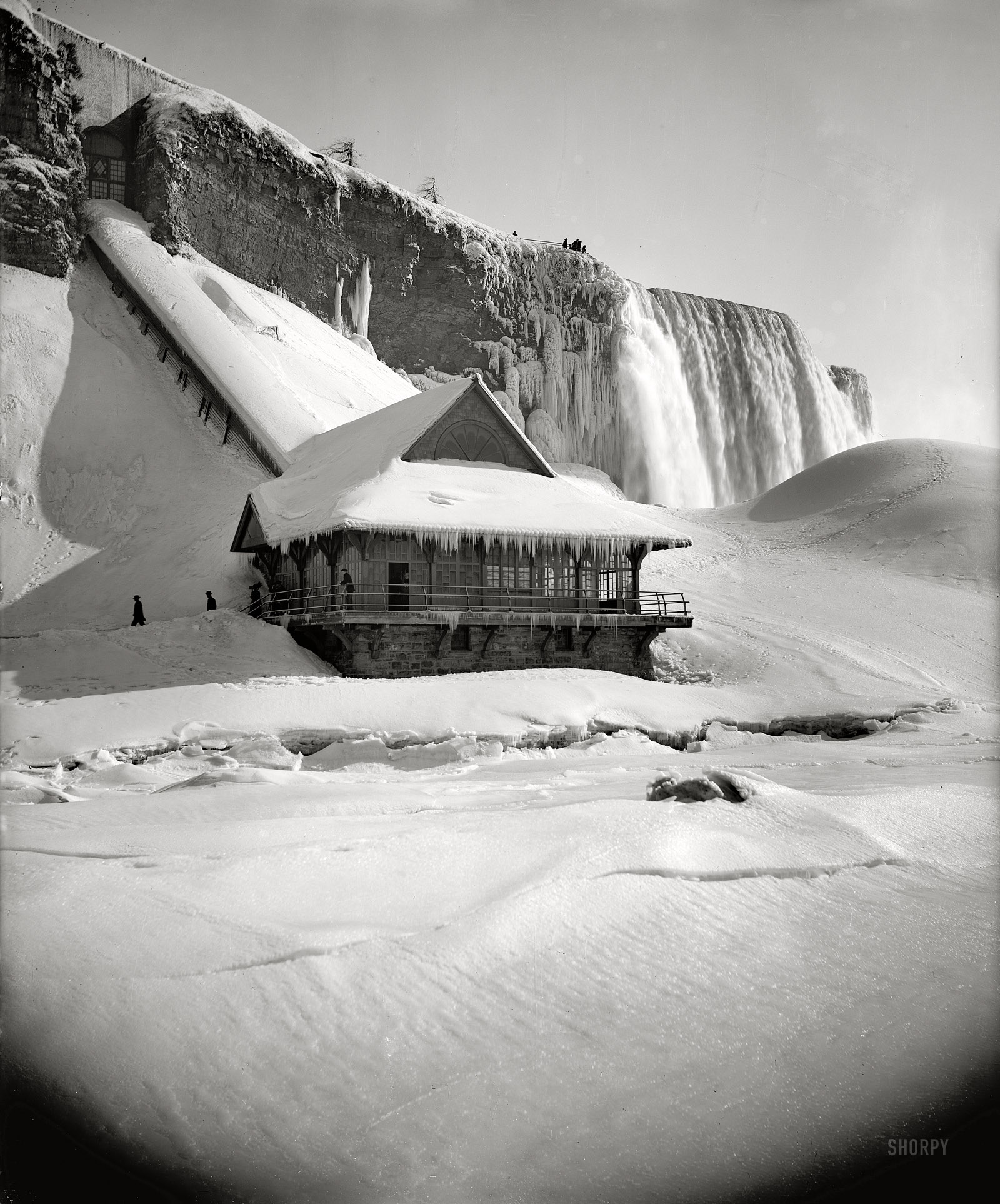 Niagara Falls circa 1900. "Station at foot of incline, American Falls." Detroit Publishing Company glass negative. View full size.