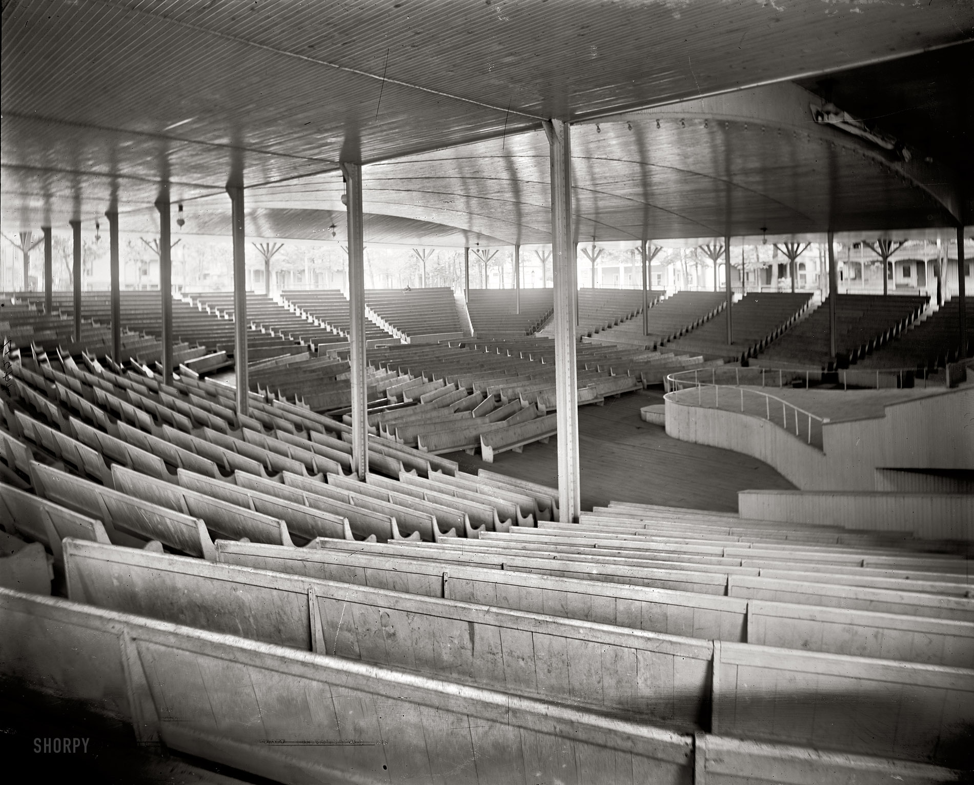 New York state circa 1890s. "Assembly hall, Chautauqua." Which was not just a place but a movement. Glass negative by William Henry Jackson. View full size.