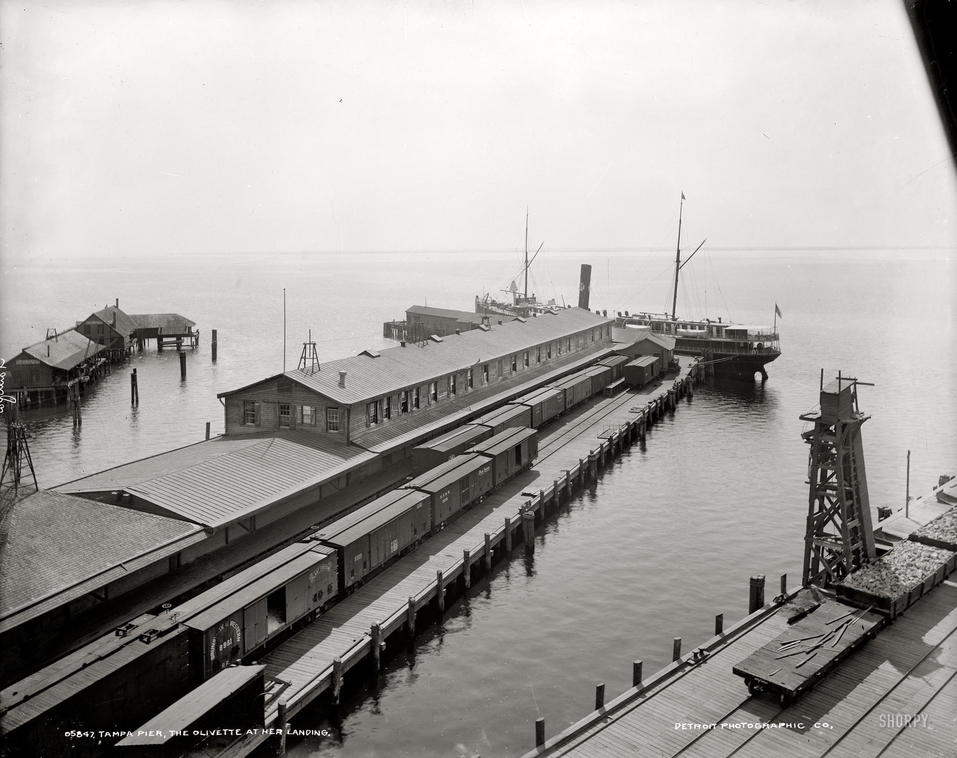 Tampa, Florida, circa 1900. "Tampa pier. The Olivette at her landing." Next stop: Margaritaville. Detroit Publishing Company glass negative. View full size.