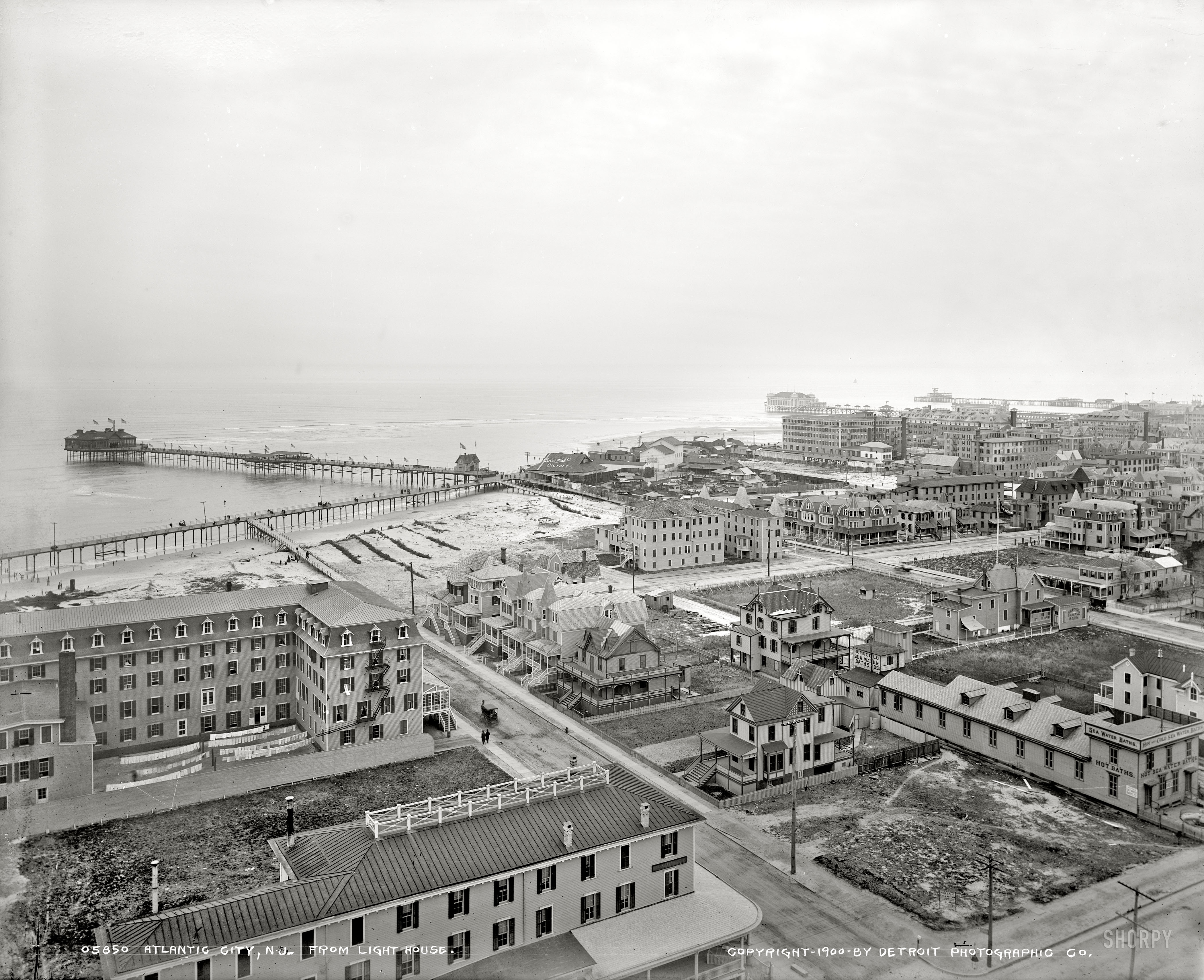 The Jersey Shore circa 1900. "Atlantic City from lighthouse." View just to the left of the previous post. Detroit Publishing Company glass negative. View full size.