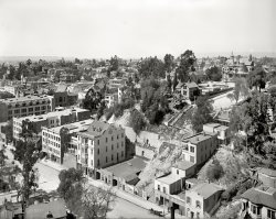 Circa 1899. "General view, Los Angeles." The righthand section of a three-part panoramic series. Detroit Publishing Company glass negative. View full size.