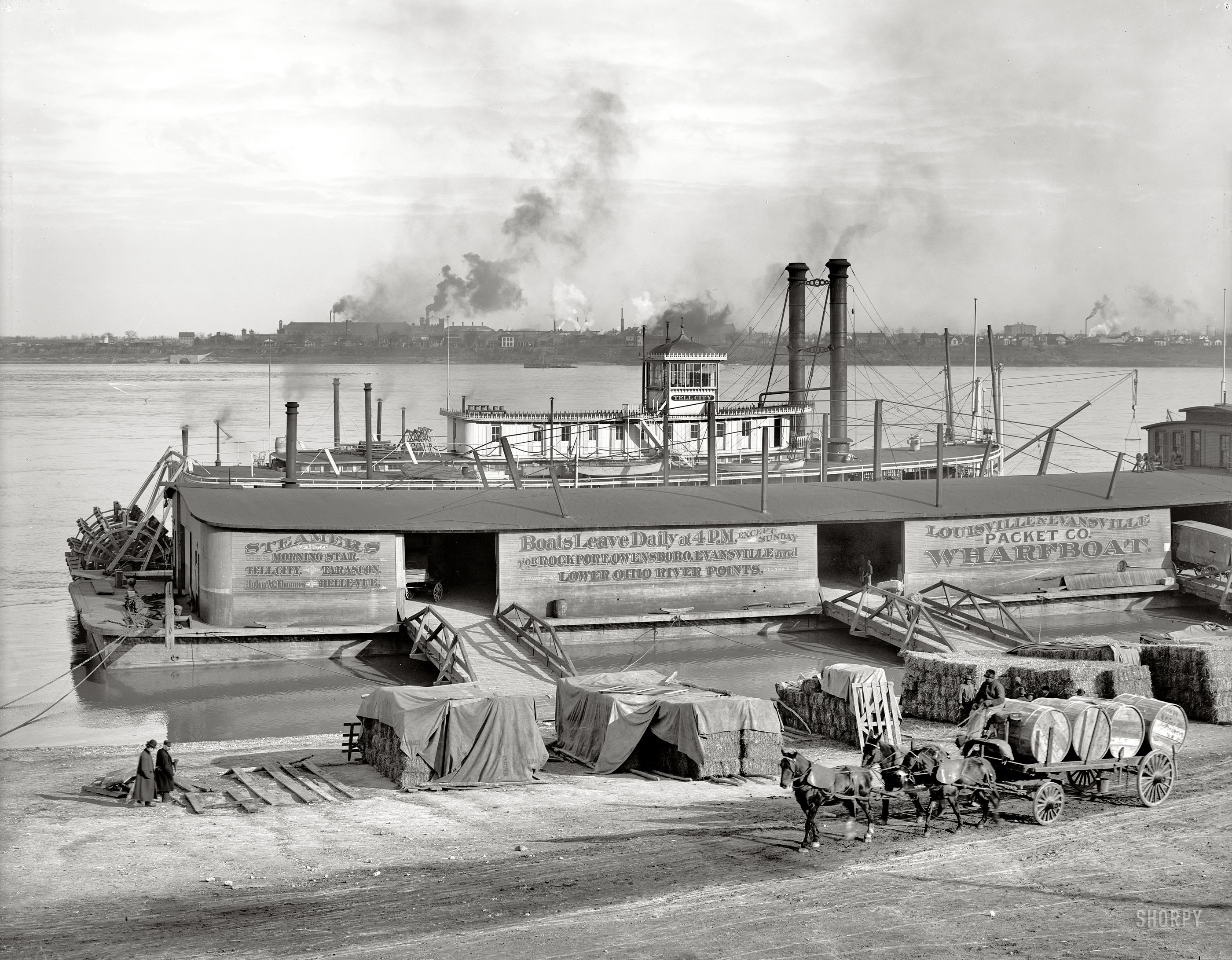 The Ohio River at Louisville, Kentucky, circa 1905. "The levee at Louisville." 8x10 inch dry plate glass negative, Detroit Publishing Company. View full size.