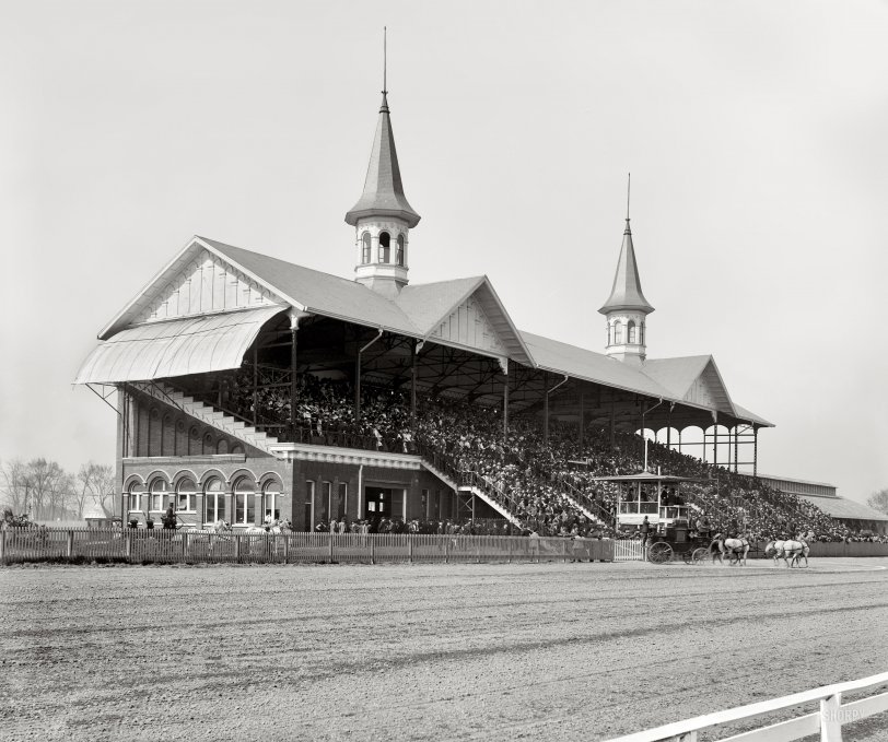 April 29, 1901. Churchill Downs, Kentucky. "Derby Day." 8x10 inch dry plate glass negative, Detroit Publishing Company. View full size.
