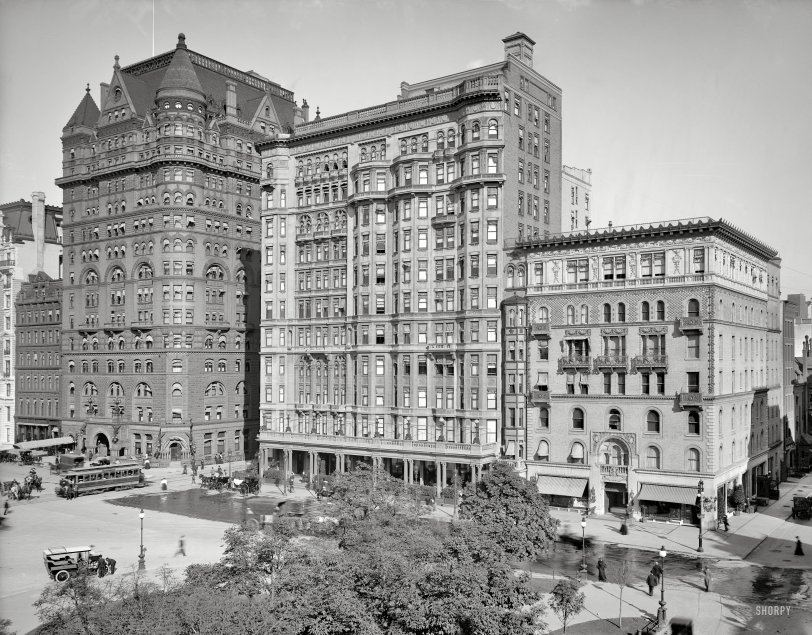 New York circa 1905. "Hotels Netherland and Savoy, Fifth Avenue and East 58th." 8x10 inch dry plate glass negative, Detroit Publishing Co. View full size.