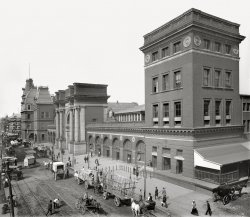 1890s. "North Terminal Station, Boston, Massachusetts." 8x10 inch dry plate glass negative, Detroit Publishing Company. View full size.