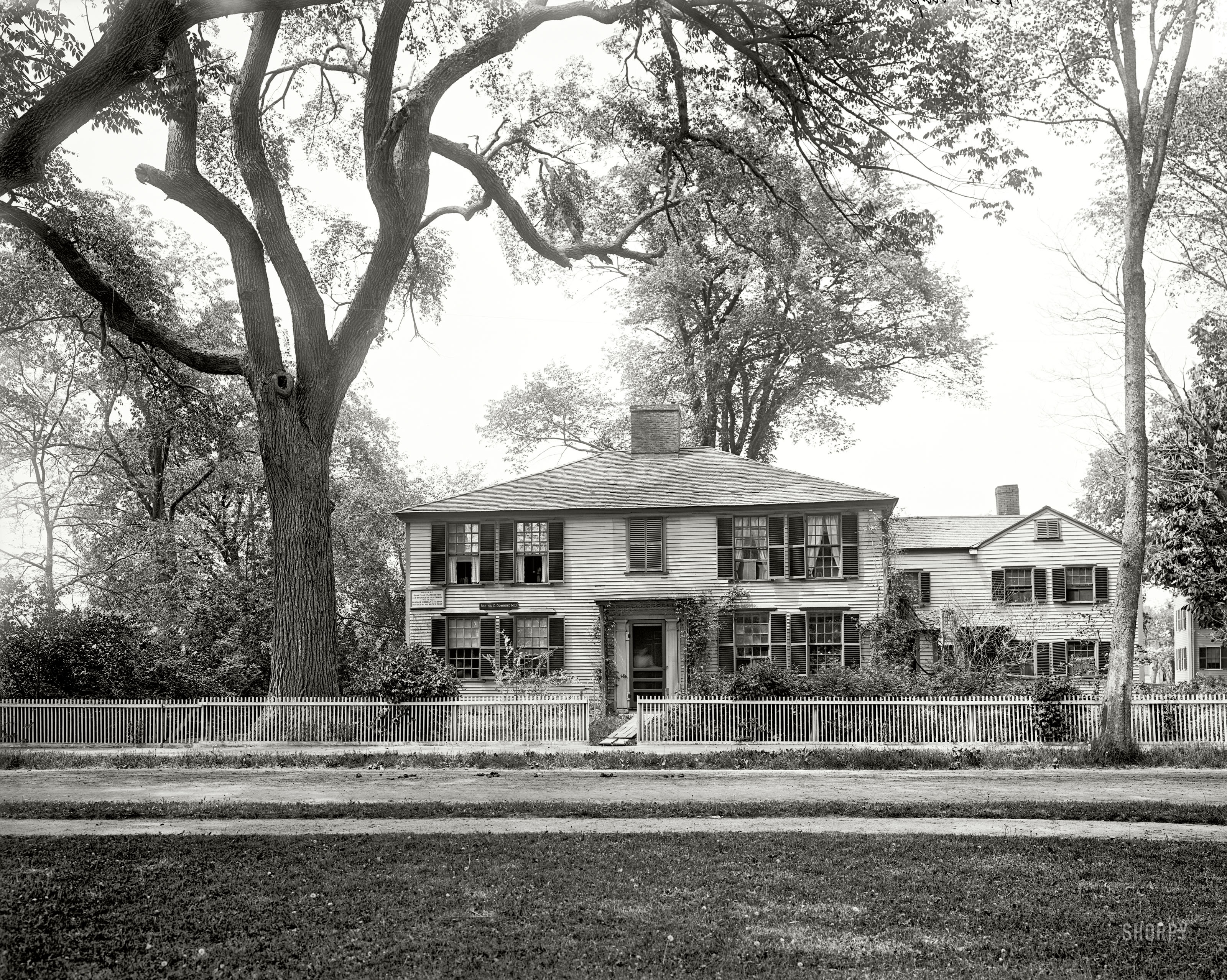 Lexington, Massachusetts, circa 1901. "Harrington House." The residence of one Dr. Bertha C. Downing. Detroit Publishing Co. glass negative. View full size.