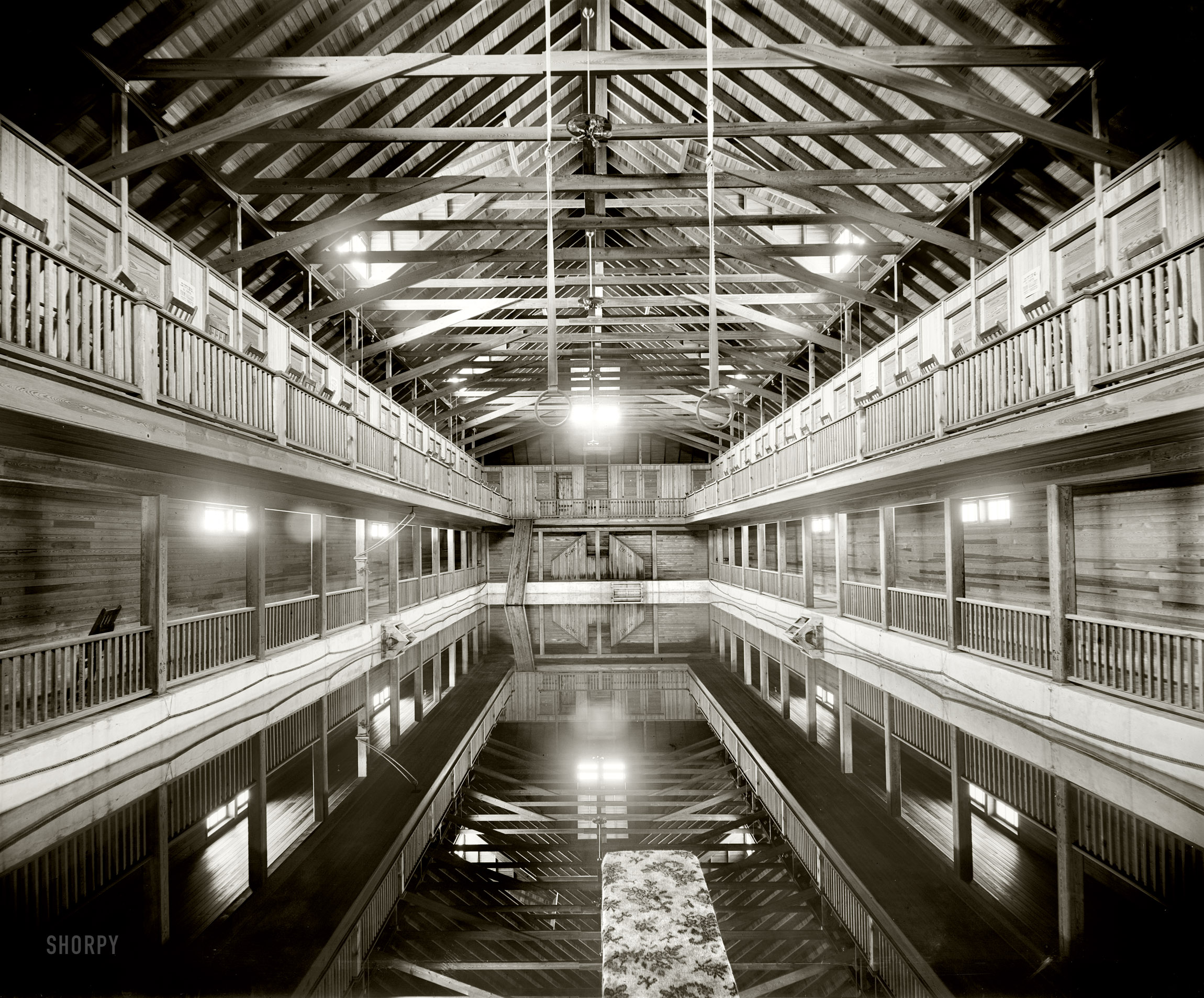 Charlevoix, Mich., circa 1900. "The pool, Charlevoix-the-Beautiful." Please, no diving from the gallery. 8x10 glass negative, Detroit Publishing. View full size.