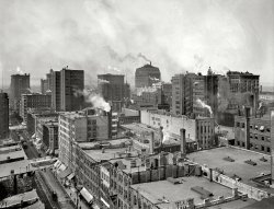 Circa 1901. "The Heart of Chicago." An amazingly detailed (and smoky) tableau. 8x10 inch dry plate glass negative, Detroit Publishing Company. View full size.
