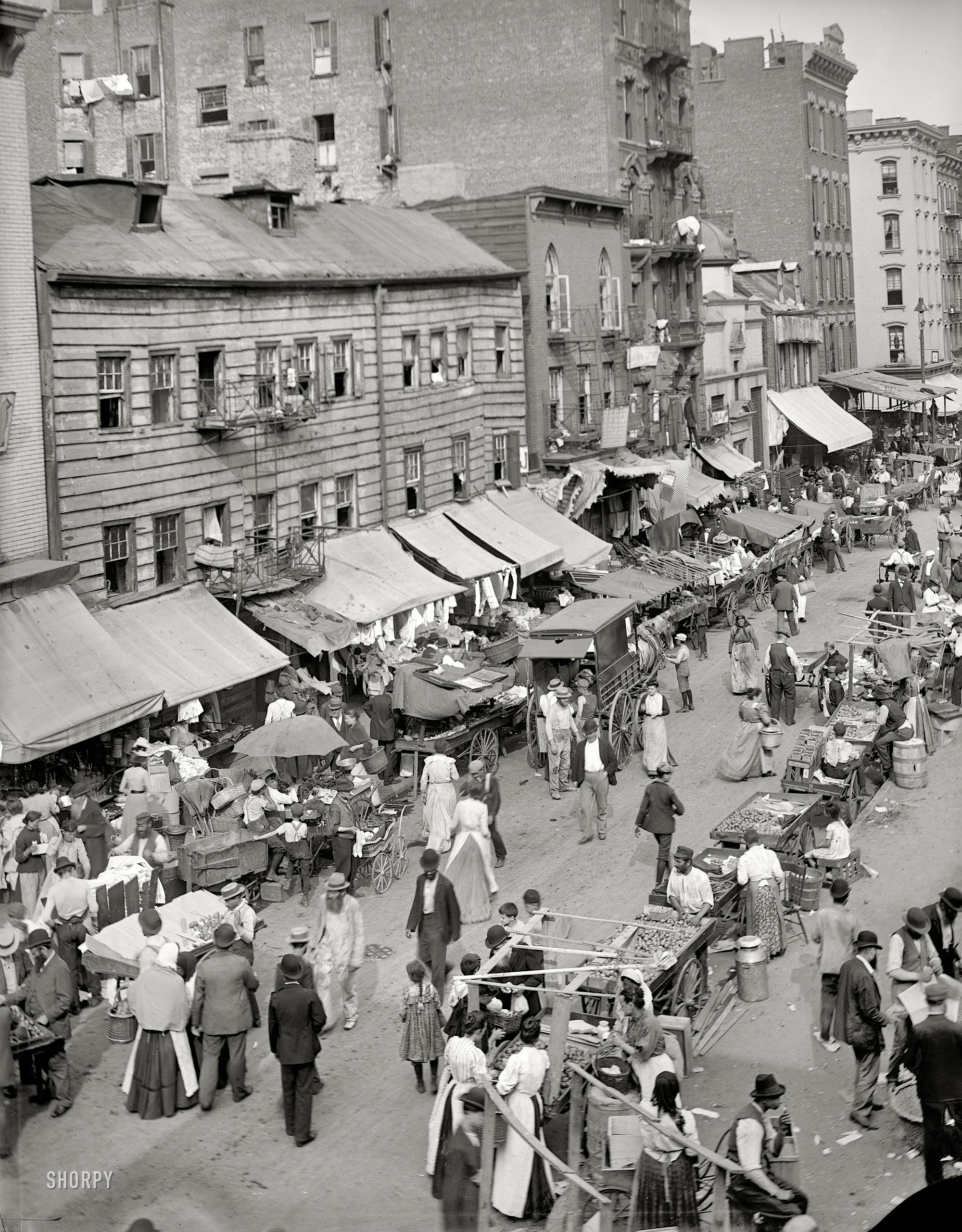 New York City circa 1900. "Jewish market on the East Side." 8x10 inch dry plate glass negative, Detroit Publishing Company. View full size.