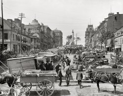 Quebec circa 1900. "Jacques Cartier Square, Montreal." One of relatively few Canadian scenes in the archive. Detroit Publishing glass negative. View full size.