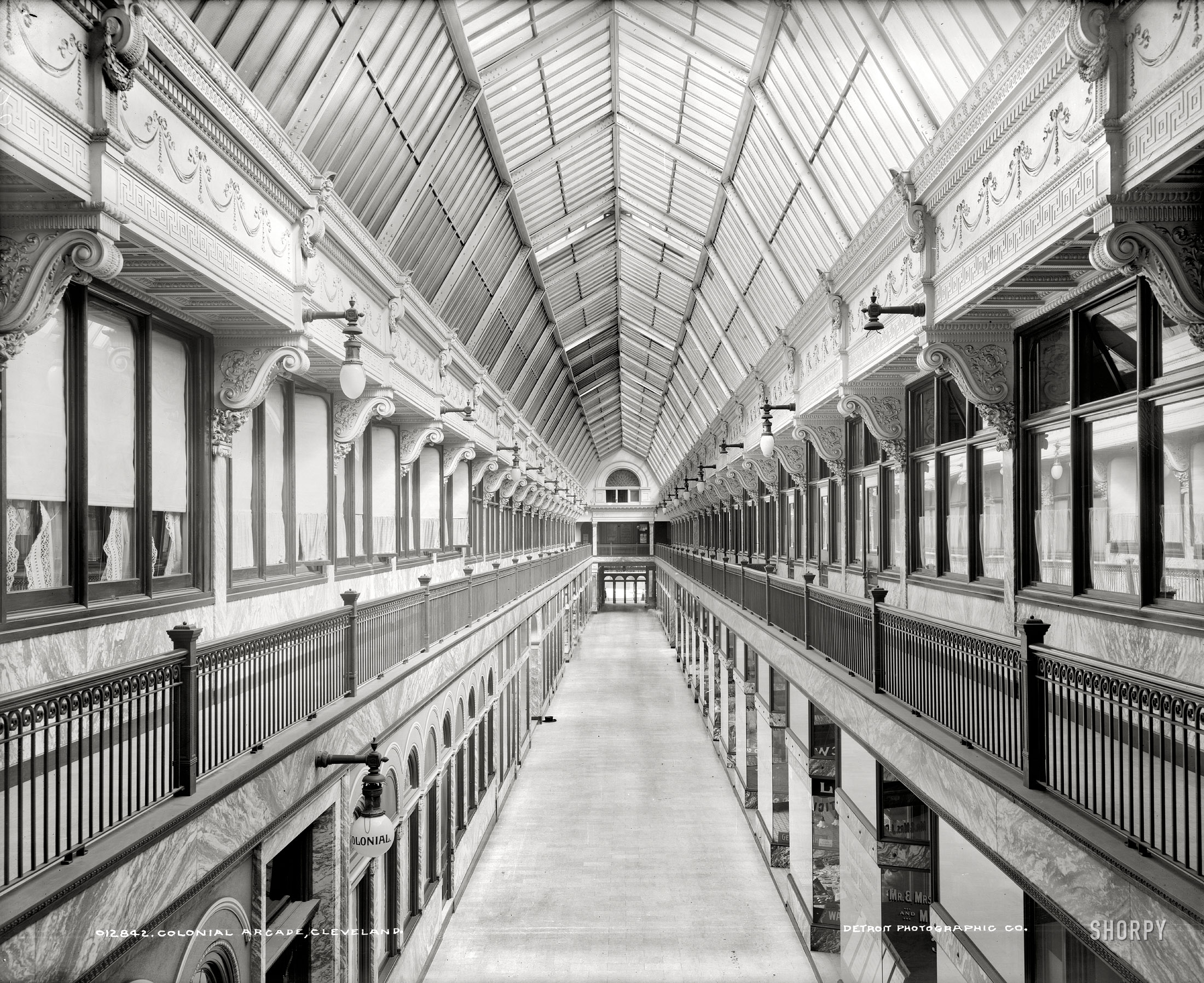 Circa 1900. "Colonial Arcade, Cleveland." Retail arcade in the Colonial Hotel. 8x10 inch dry plate glass negative, Detroit Publishing Company. View full size.