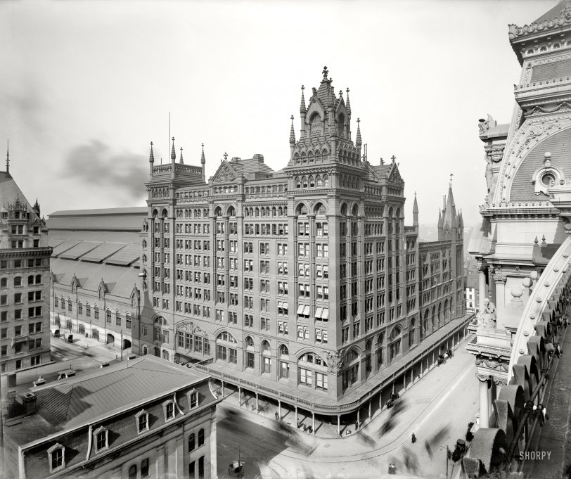 Philadelphia circa 1900. "Broad Street Station of the Pennsylvania R.R." 8x10 inch dry plate glass negative, Detroit Publishing Company. View full size.
