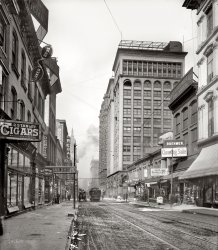St. Louis, Missouri, circa 1900. "Olive Street west from Sixth." 8x10 inch dry plate glass negative, Detroit Publishing Company. View full size.