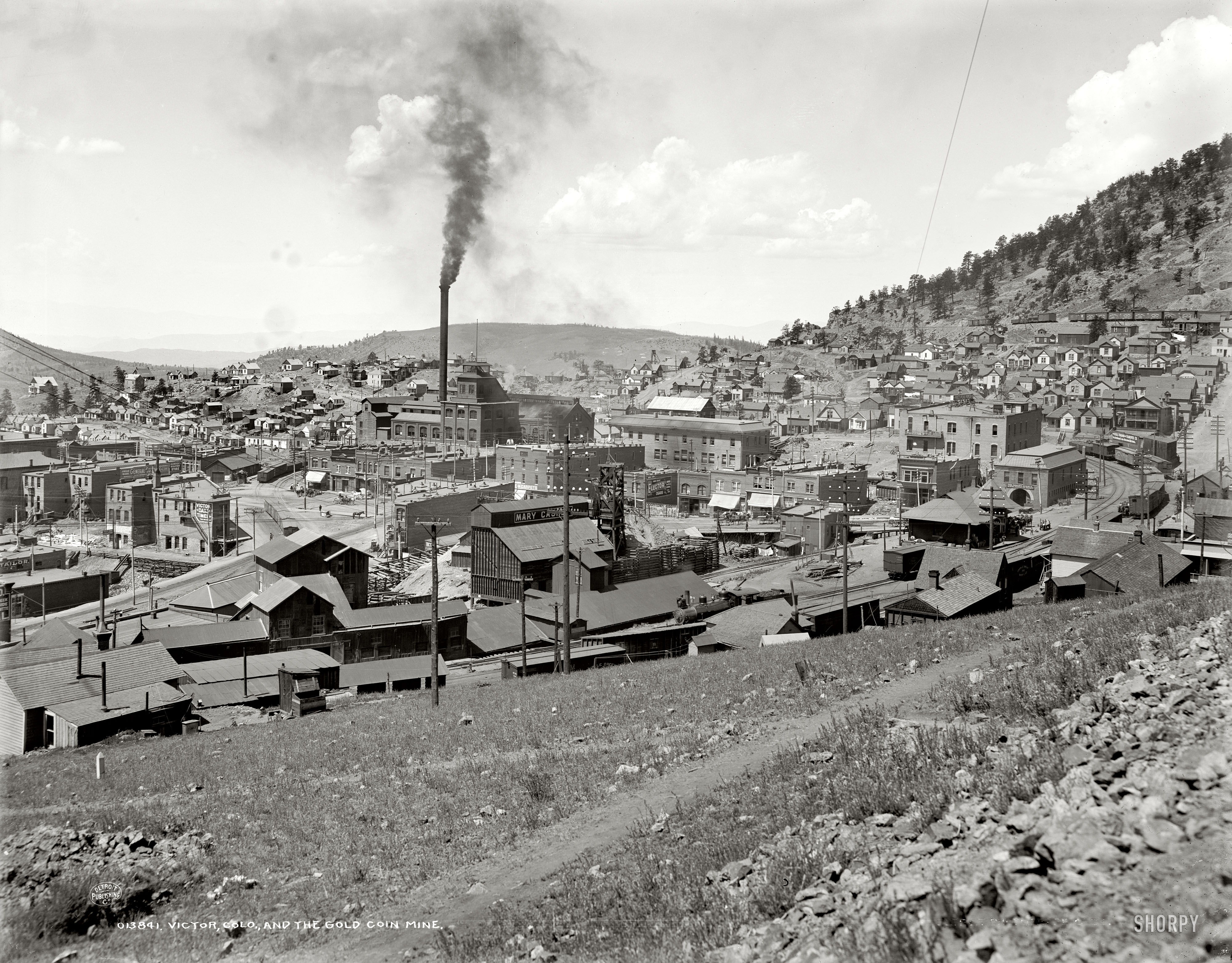 Circa 1900. "Victor, Colorado. Gold Coin Mine." 8x10 inch dry plate glass negative, Detroit Publishing Company. View full size.
