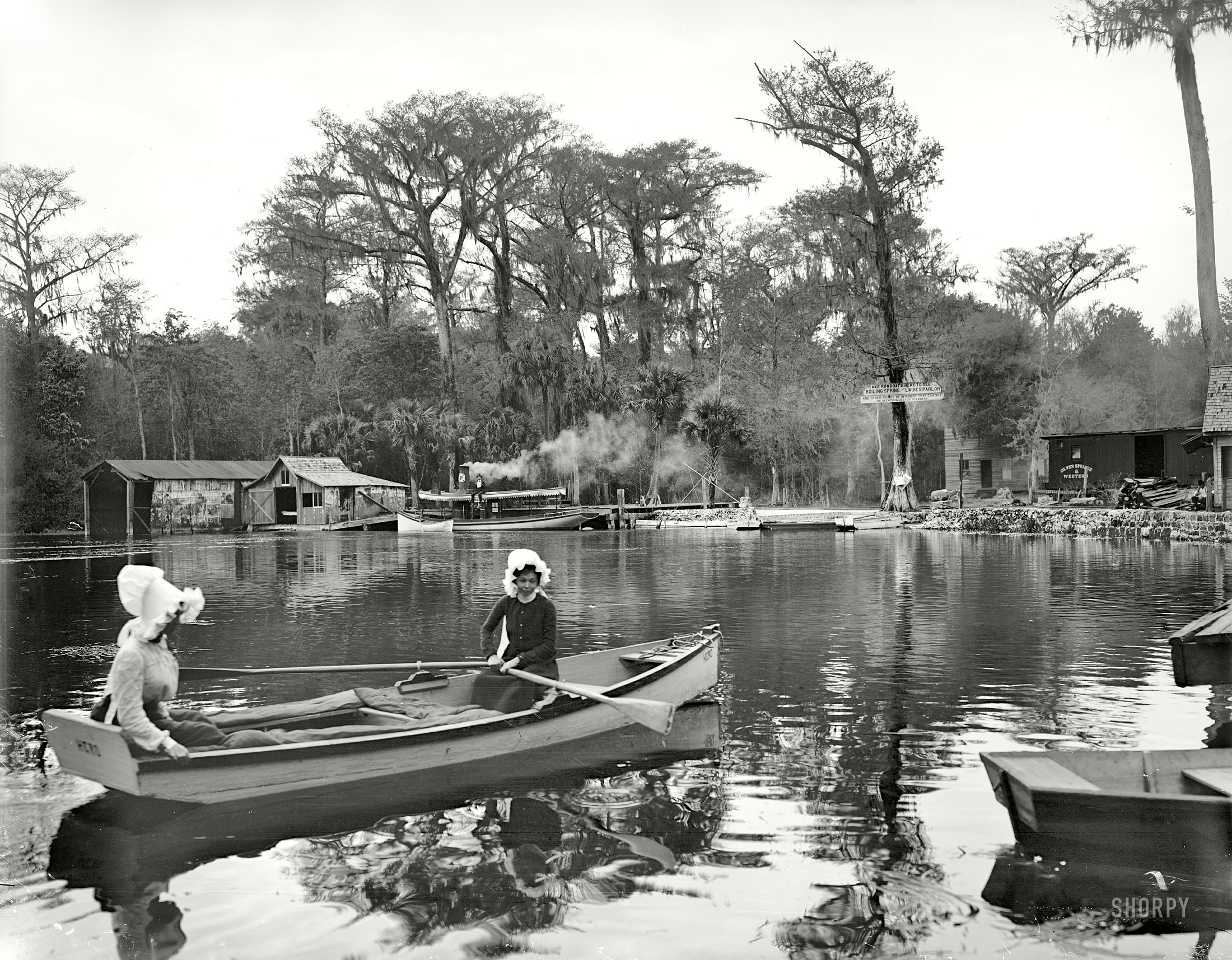 Florida circa 1902. "Silver Springs on the Oklawaha." Don't forget your flotation bonnets! Photo by William Henry Jackson, Detroit Publishing. View full size.