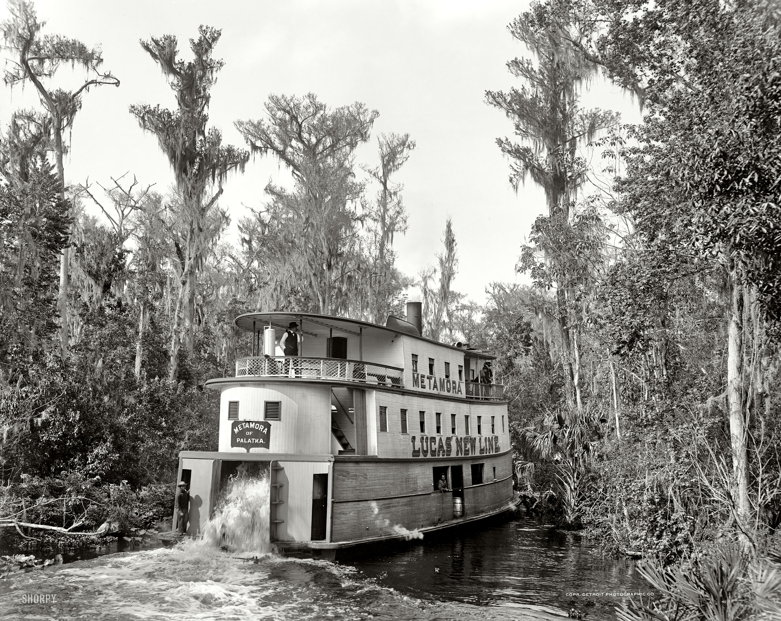 Florida circa 1902. "On the Ocklawaha." Steamboat Metamora of Palatka. Photo by William Henry Jackson. Detroit Publishing glass negative. View full size.