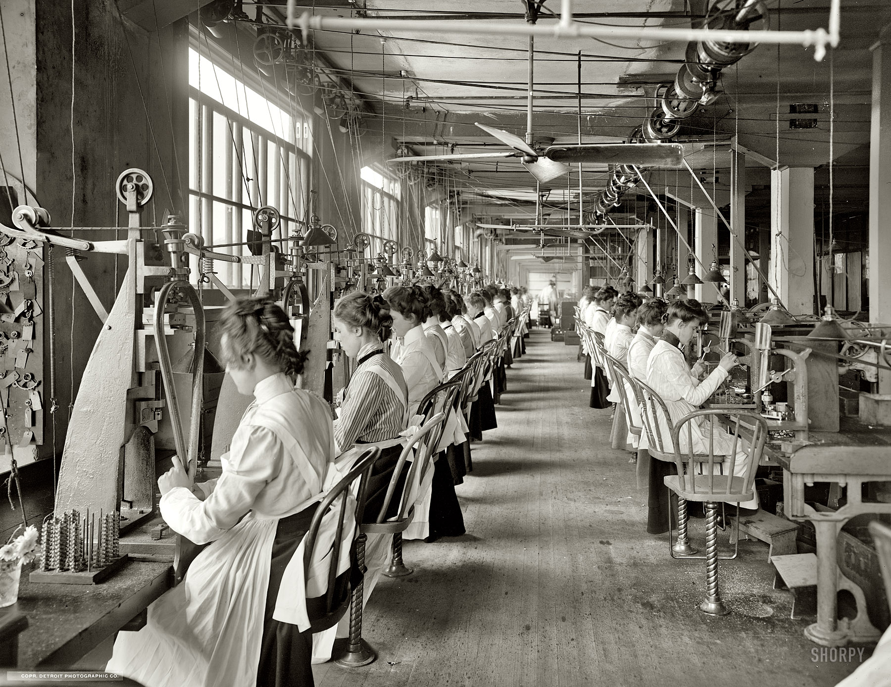 Dayton, Ohio, circa 1902. "Lock and drill department, National Cash Register." Dry plate glass negative, Detroit Publishing Company. View full size.