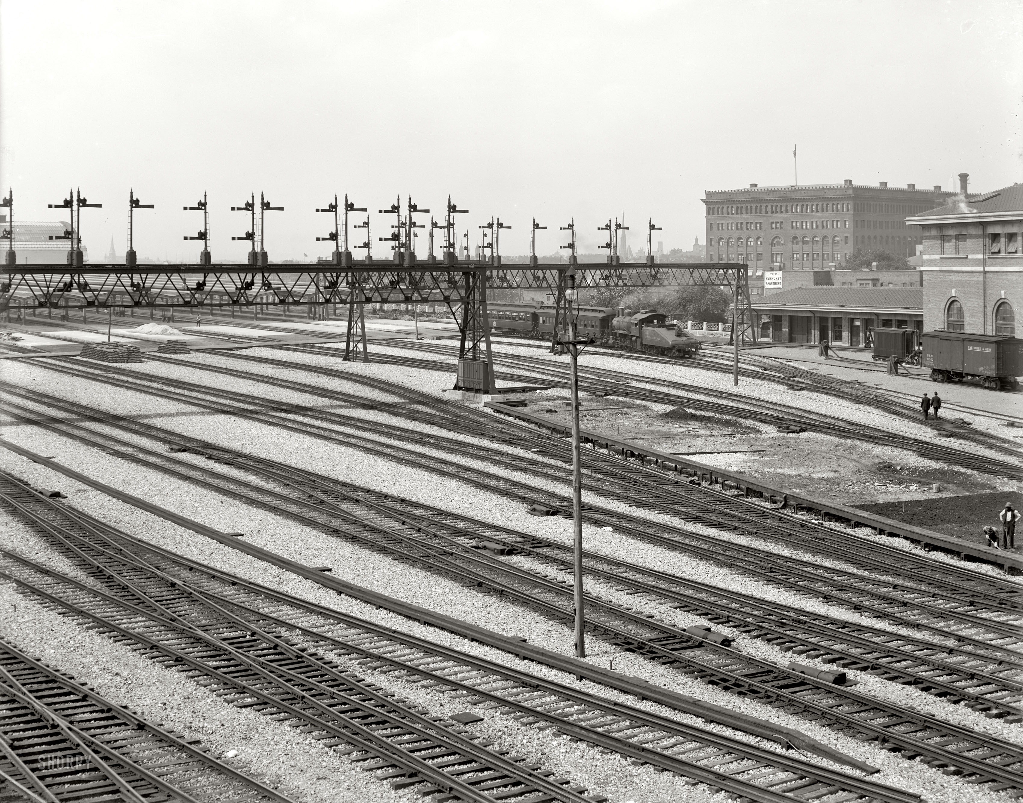 Washington, D.C., circa 1906-1910. "Switch yards, Union Station." The third and final part of our panorama. Detroit Publishing glass negative. View full size.