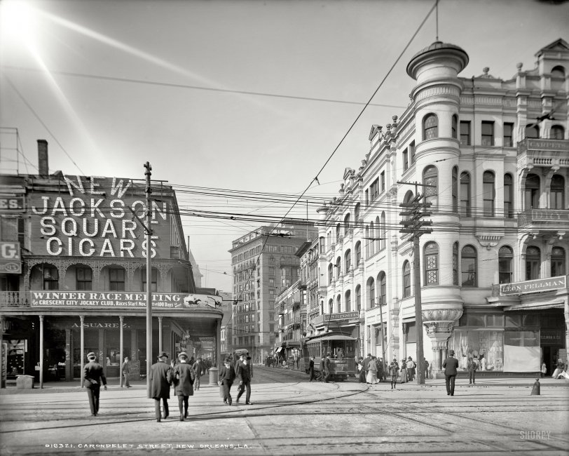 Back to the sunny South circa 1905. "Carondelet Street, New Orleans." 8x10 inch dry plate glass negative, Detroit Publishing Company. View full size.

