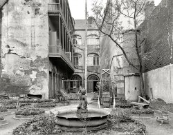 New Orleans circa 1903. "Old French courtyard." Shabby chic alfresco. 8x10 inch dry plate glass negative, Detroit Publishing Company. View full size.
