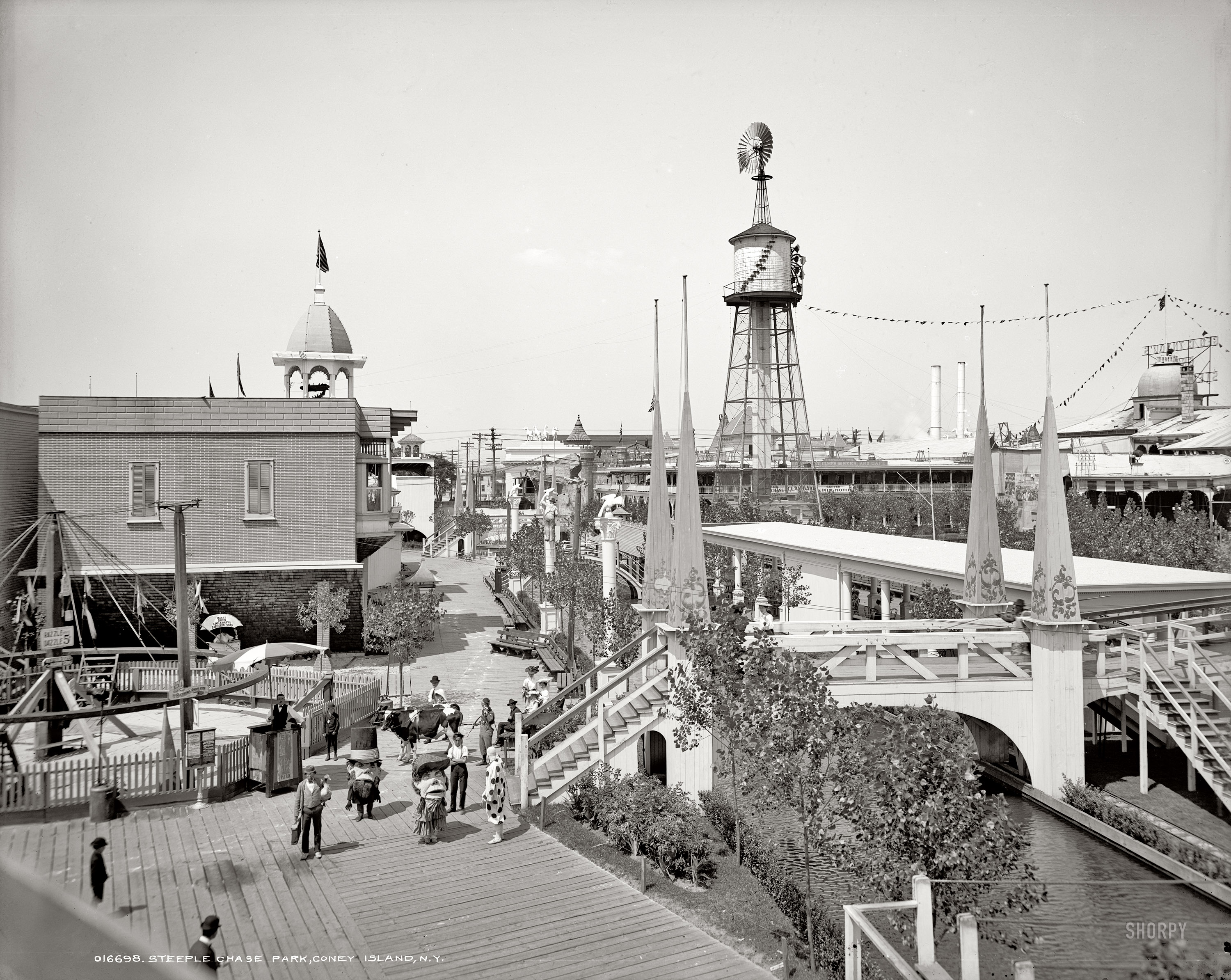 New York circa 1903. "Steeplechase Park, Coney Island." 8x10 inch dry plate glass negative, Detroit Publishing Company. View full size.