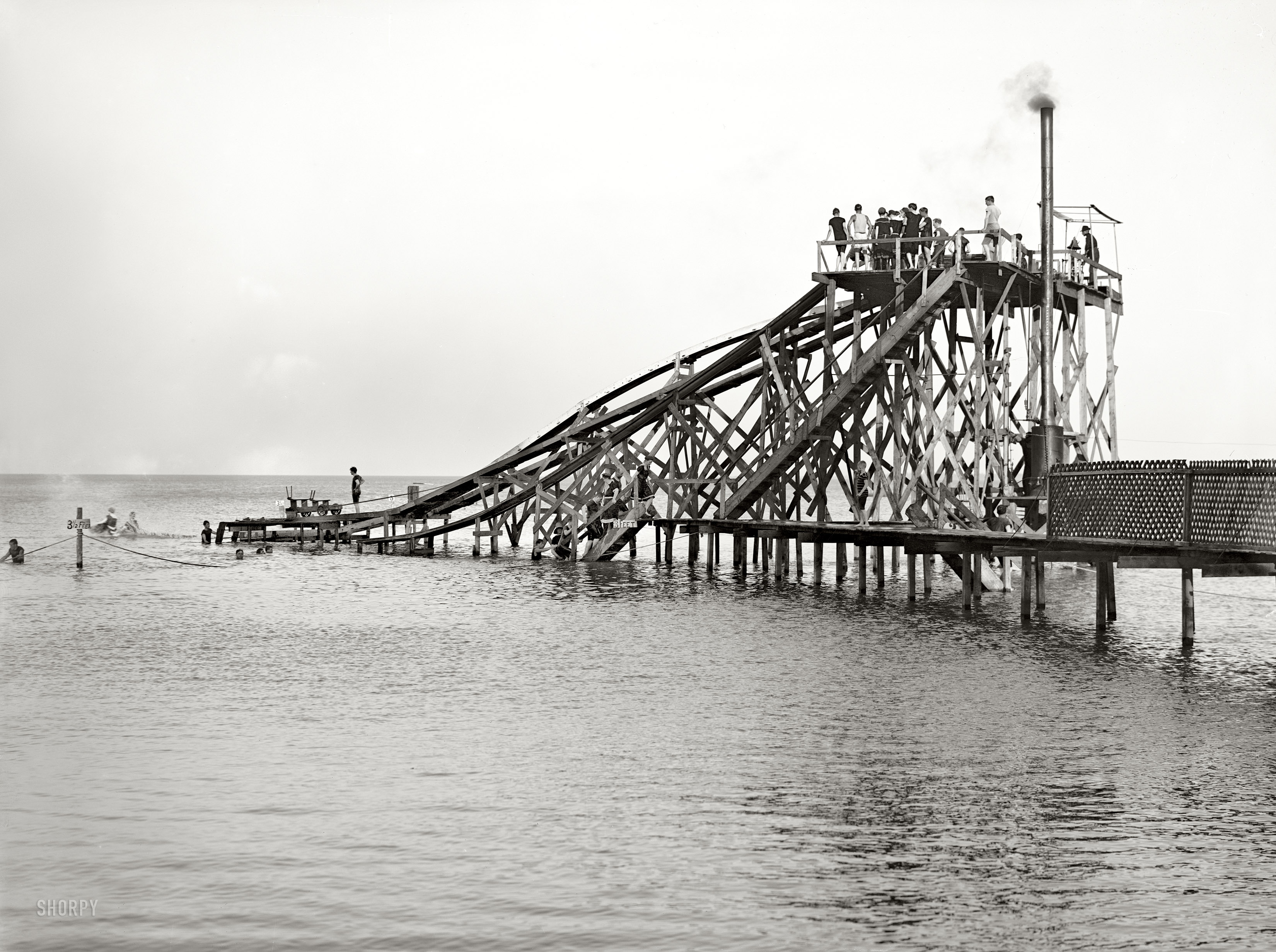 Off South Bass Island in Lake Erie circa 1904. "The Water Toboggan. Put-In Bay, Ohio." 8x10 inch dry plate glass negative, Detroit Publishing Co. View full size.